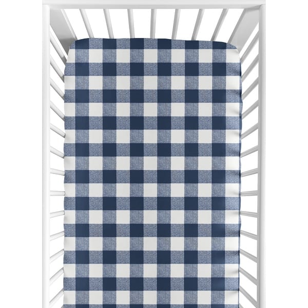 slide 2 of 6, Navy Buffalo Plaid Check Collection Boy Fitted Crib Sheet - Blue and White Woodland Rustic Country Farmhouse Lumberjack