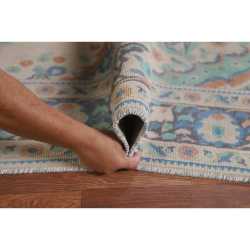 Hand Knotted Oriental 100% Wool Carpet Traditional Floral Beige & Ivories Tabriz Area Rug - 8' 8'' X 6' 5''