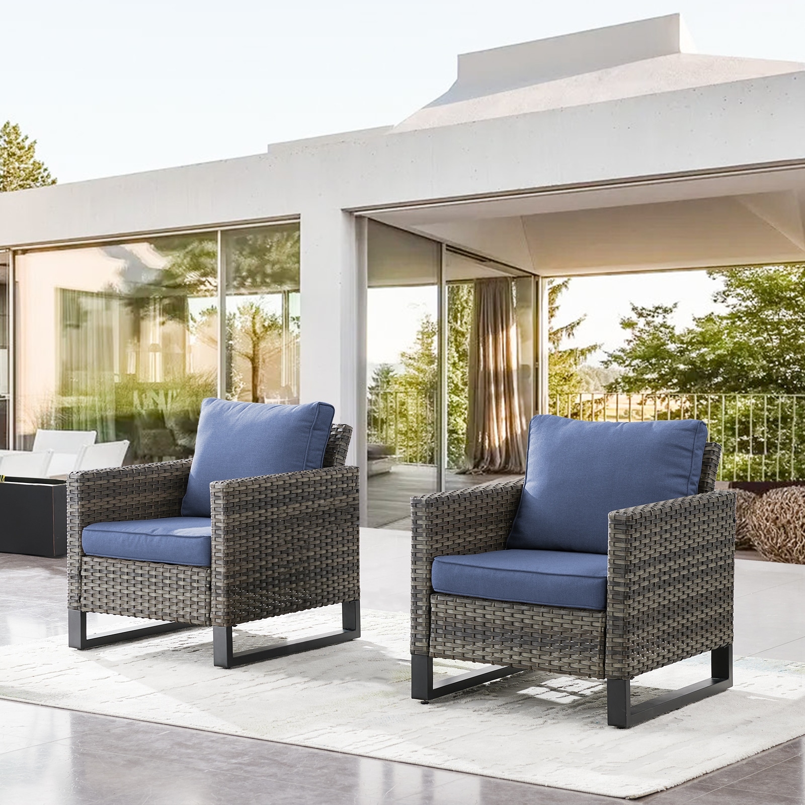 Gymojoy 2PCSOutdoor PE Rattan Wicker Club Chairs