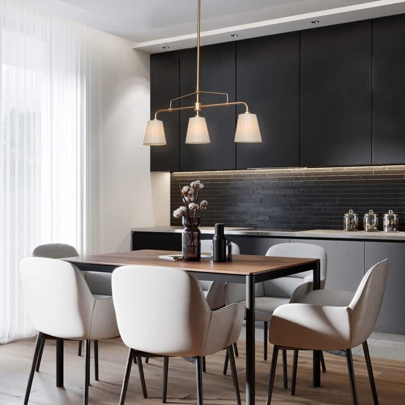 Fabrey Modern Gold 3-light Linear Chandeliers Fabric Shade Kitchen Island Lights - L26" x W5" x H75" - L26" x W5" x H75" - Cream/ Gold
