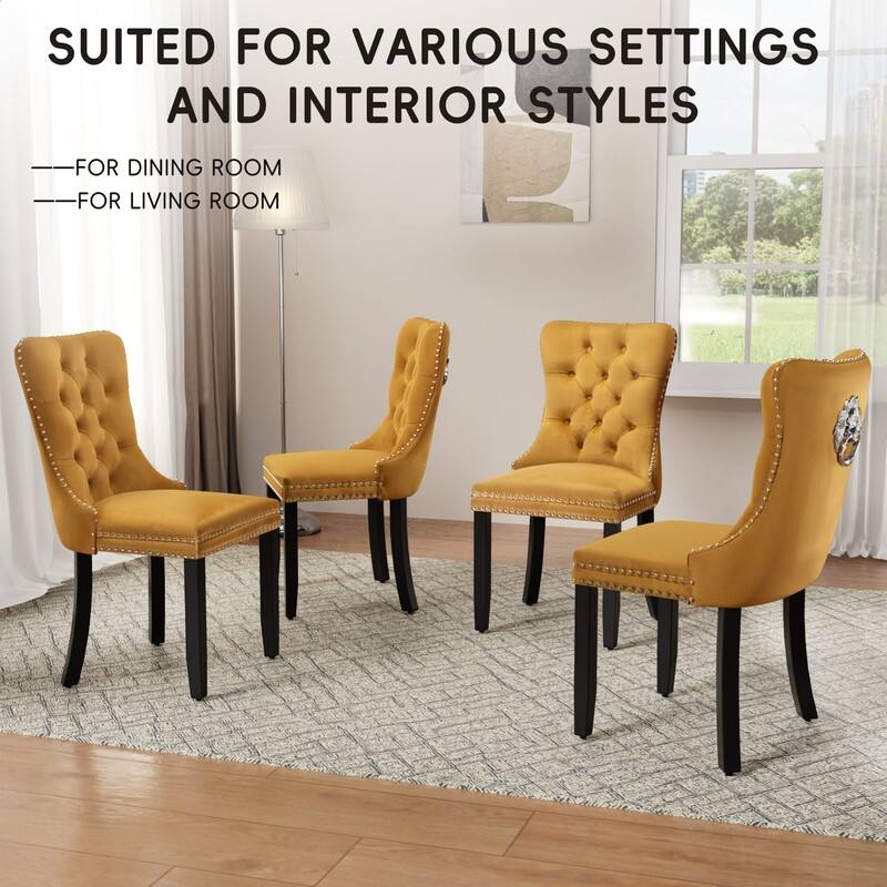 High-end Tufted Velvet Upholstered Nailhead Dining Chair Set of 6