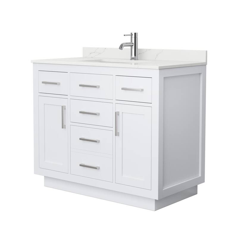 Wyndham Collection WCG262642S-QTZ-UNSMXX Beckett TK 42" Free Standing - White / Giotto Quartz Top / Brushed Nickel