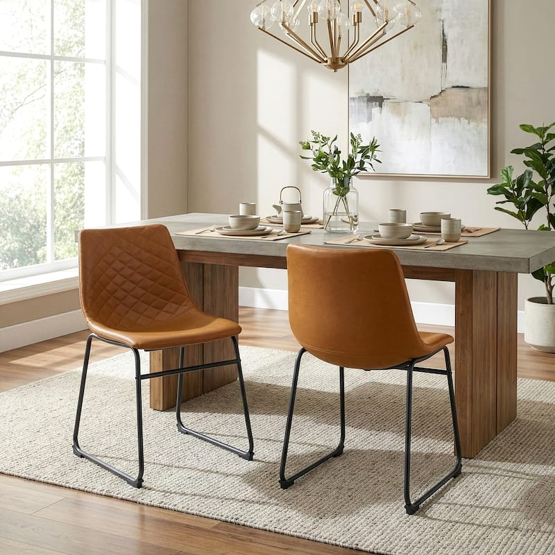 Set of 2 Ave Iron Frame Cappuccino Brown Faux Leather Dining Chair