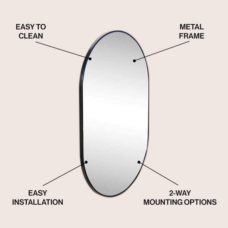 JONATHAN Y Medium Oval Metal Framed Wall Mirror - 36 H x 24 W x 0.73 D