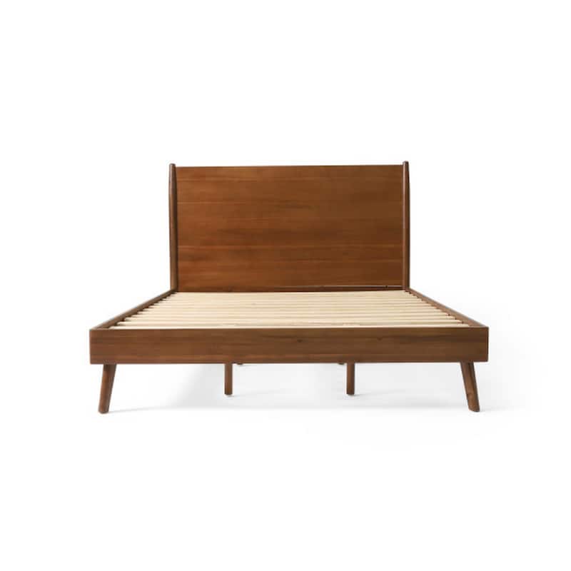Ozzy King Size Bed with Panel Headboard Design, Rich Brown Acacia Wood