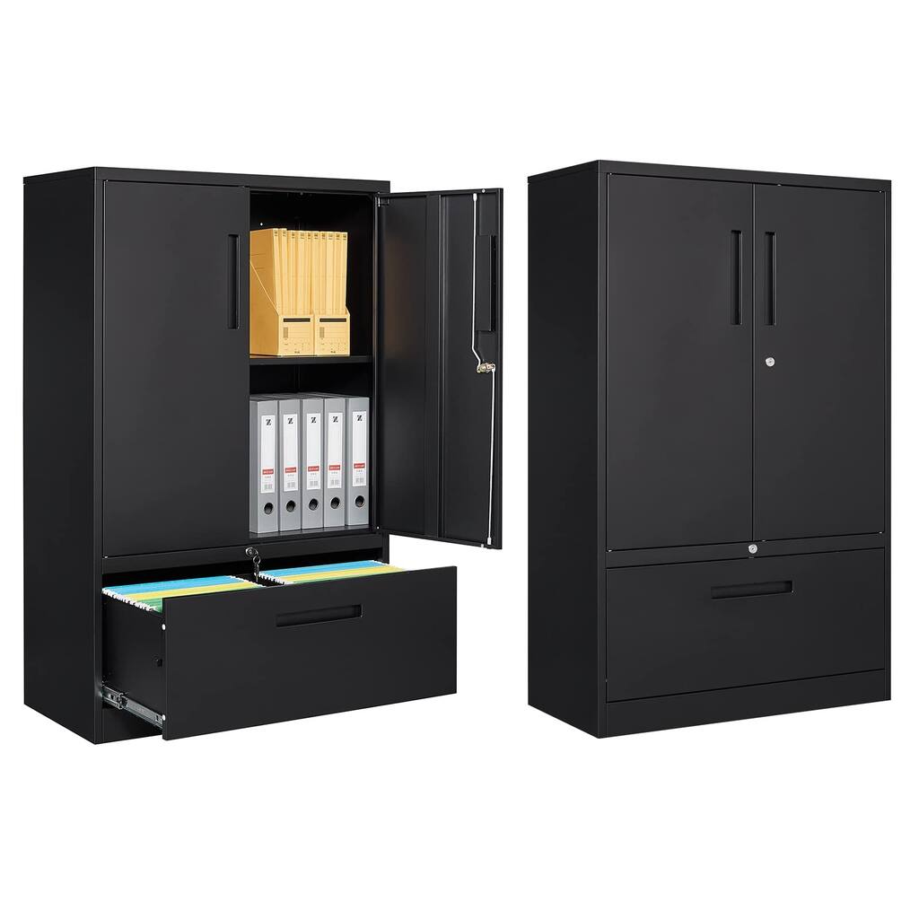 Metal File Cabinet with Drawer, Lockable Vertical Filing Storage Cabinet, Legal/Letter/A4 Size Steel File Storage Cabinet