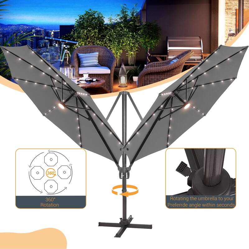 LIVOOSUN 11FT LED Cantilever Patio Umbrella 240g Solution-Dyed Fabric