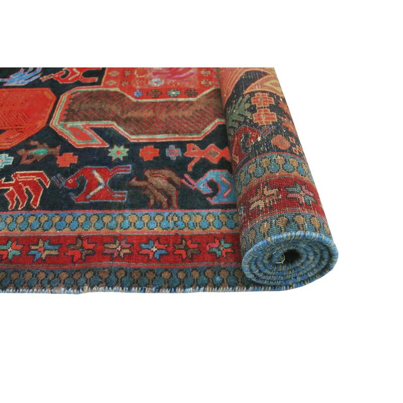 Fine Vintage Distressed Berat Navy/Rust Runner - 3'2" x 9'8"