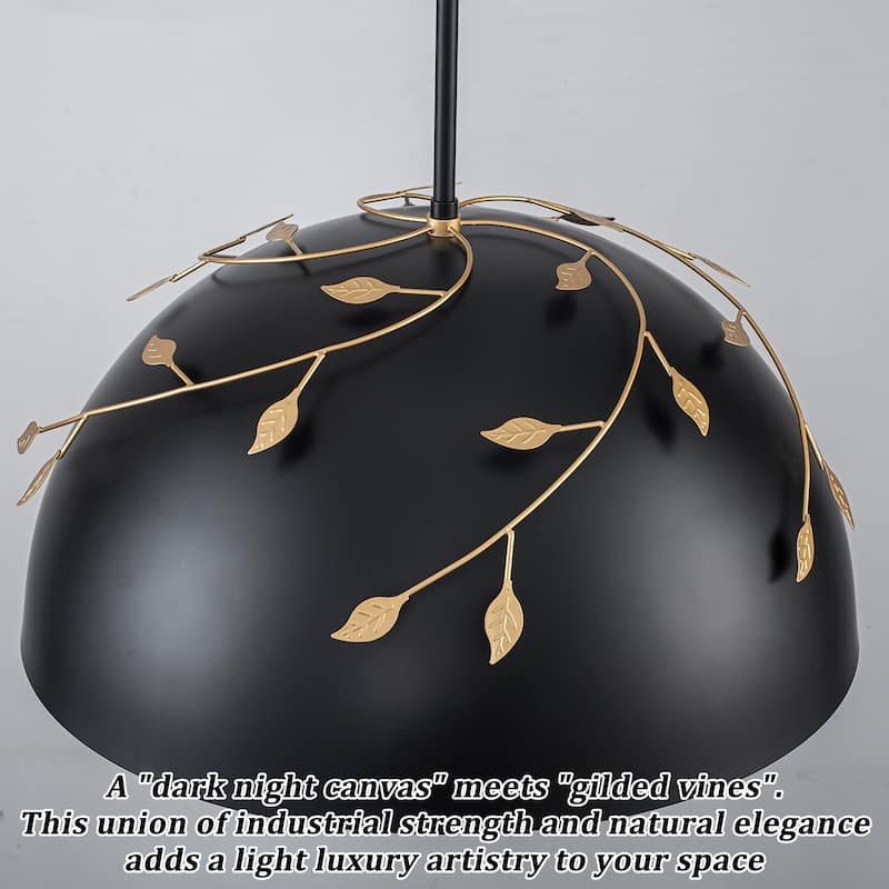 8-Light Matte Black Dome Pendant Light with Gold Interior for Kitchen - Dia.19.69-in