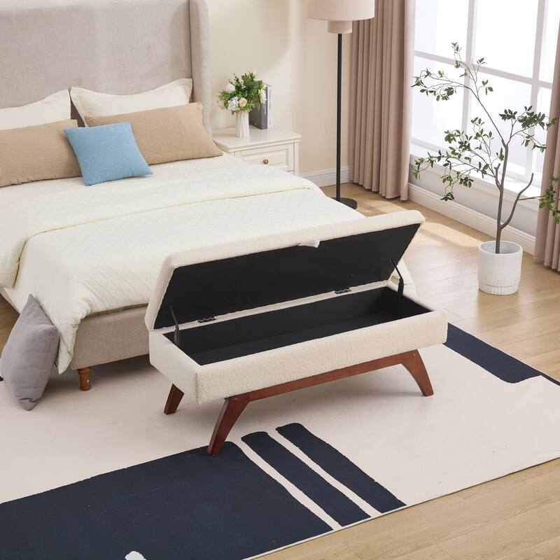 Teddy wool fabric, solid wood feet for solid weighing, and bed end stool with storage function