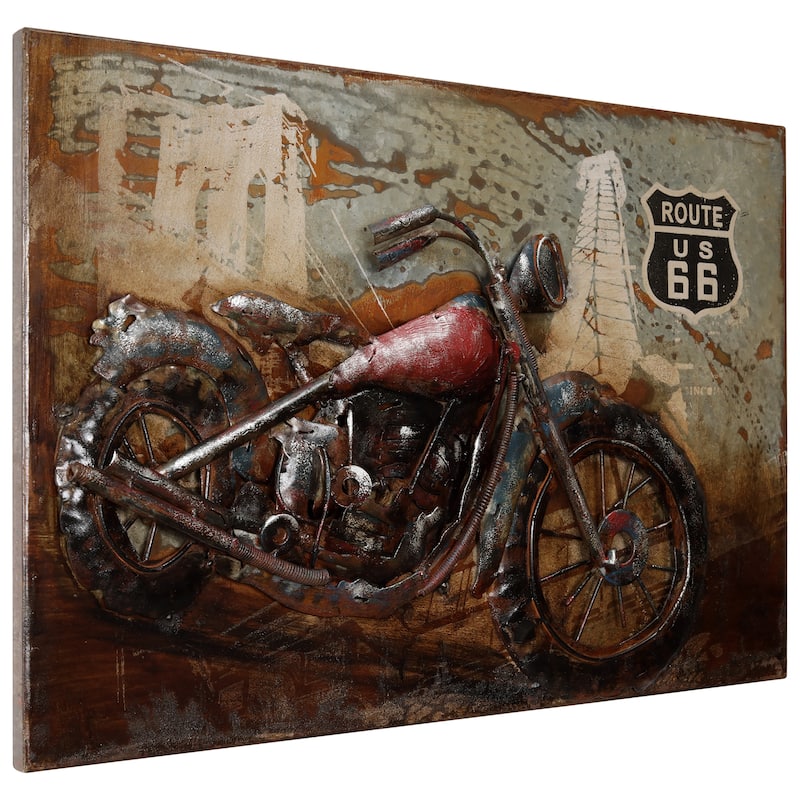 "Motorcycle 5" Mixed Media Iron Hand Painted Dimensional Wall Art