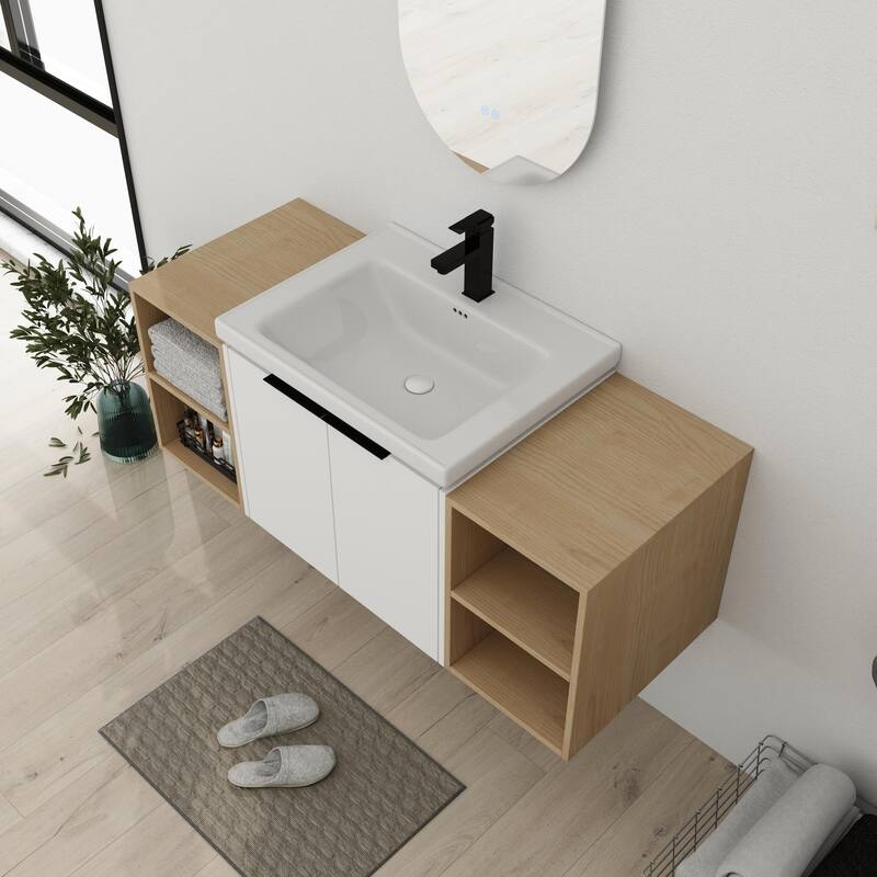 Bathroom Vanity With Sink In 24/36/48/60/72/84 Inch, Floating Bathroom Vanity With Soft Close Door and Shelf