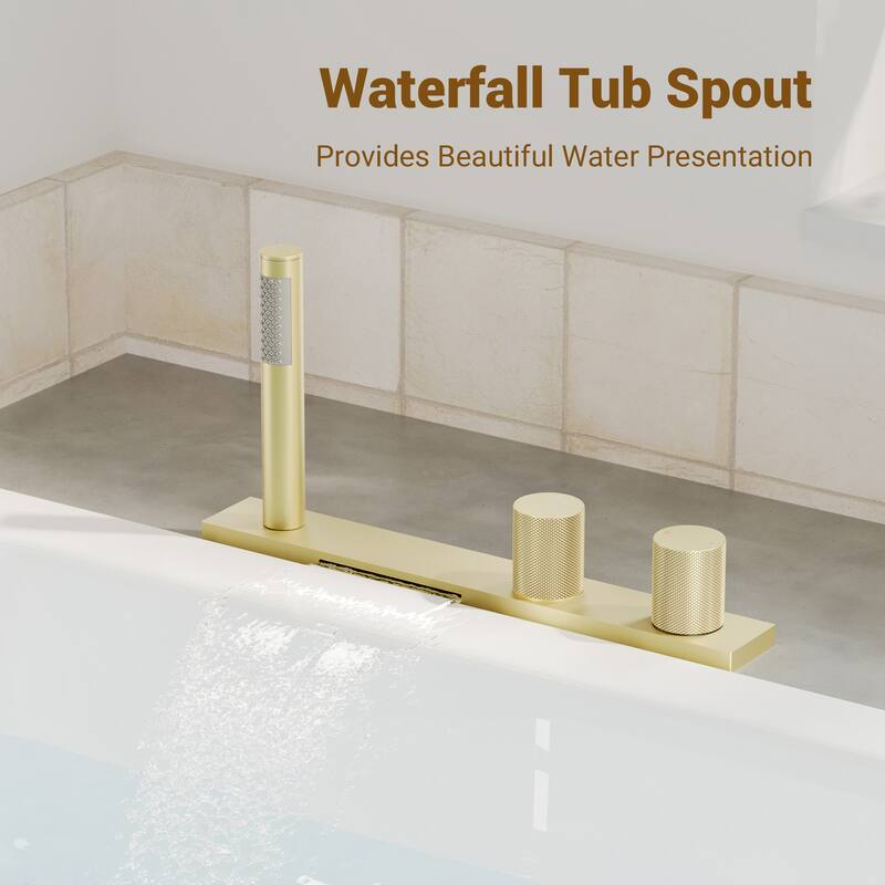 Bathtub Filler Faucet with Sprayer, 2-Handle Deck-Mount Roman Tub Faucet with Handshower Pressure Balanced Valve Included