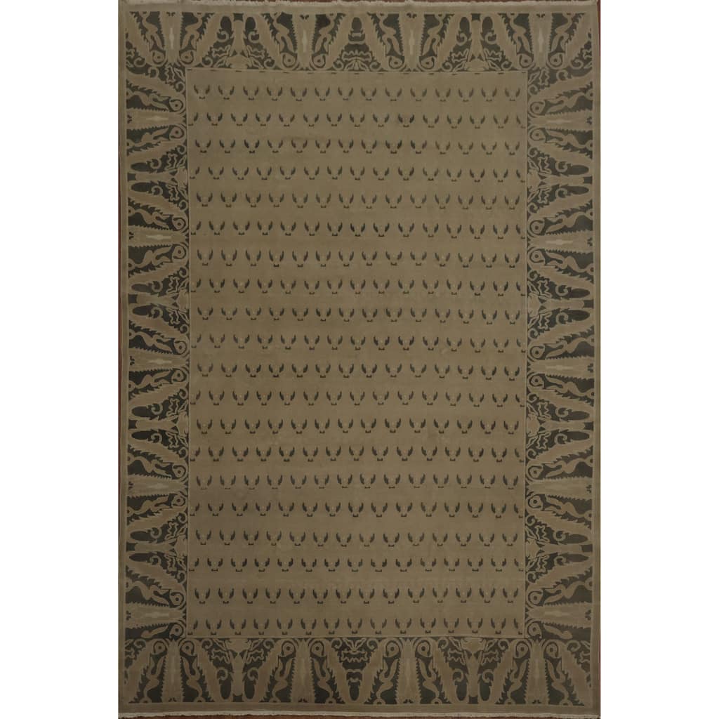 Hand Knotted Oriental 100% Wool Carpet Traditional All-Over Brown Ziegler Area Rug - 14' 9'' X 9' 11''