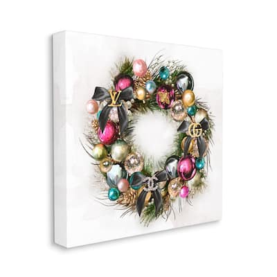 Stupell Winter Holiday Wreath Designer Glam Accents Canvas Wall Art, 17x17