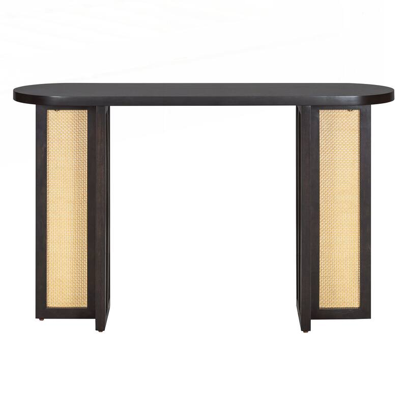 Farmhouse Rattan Console Table Entryway Table