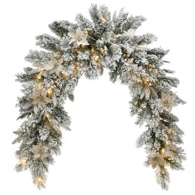 6 ft. Frosted Colonial Fir Swag with Battery Operated LED Lights - Green - 6ft