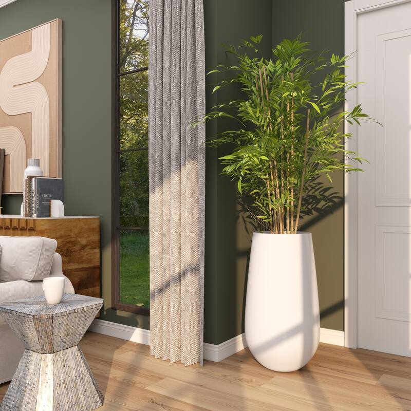 Faux Foliage Bamboo Artificial Tree with Realistic Leaves and White Fiberglass Pot - Green - Roche River Decor