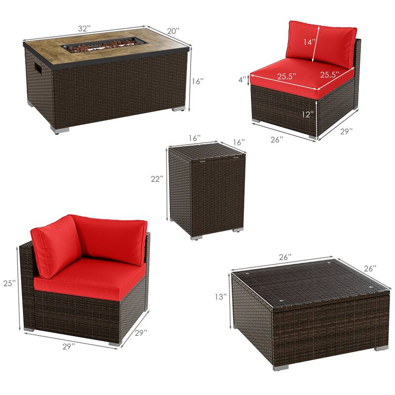Gymax Set Of 7 Furniture Set w/32'' Fire Pit Table & Propane Tank