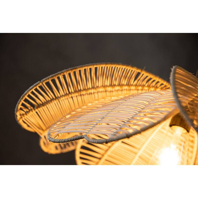 Boho Rattan Flower Pendant Light Coastal Hanging Fixture Light - 20" Wide