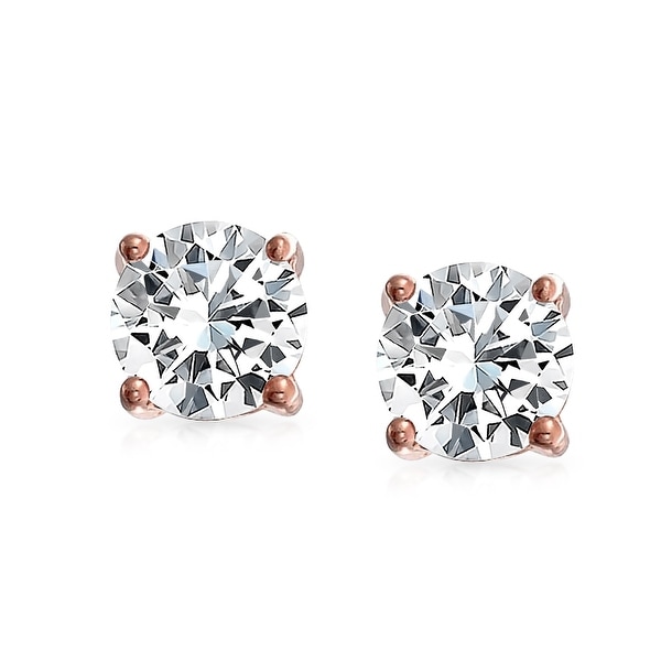 5mm x 5mm Solid 925 Sterling Silver 5mm Round Basket Set Cubic Zirconia CZ Stud Earrings
