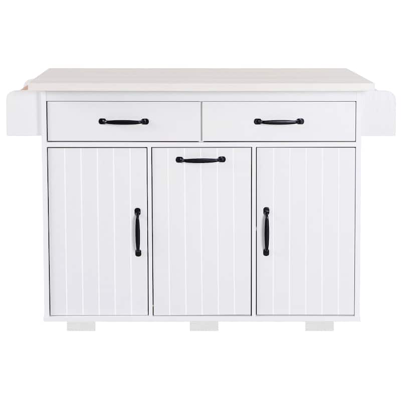 Rolling Kitchen Island with Trash Can Storage Cabinet, Kitchen Cart with Drop Leaf, Spice Rack, Towel Rack and Drawer