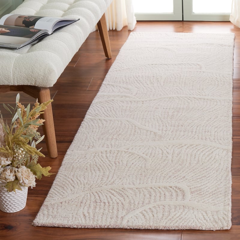 SAFAVIEH Handmade Pine Sucheta Contemporary Wool Rug - 2'3" x 8' Runner - Pink/Ivory