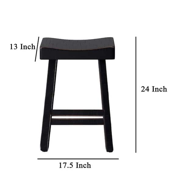 Bianca Counter Stool Set of 2, Saddle Seat, Farmhouses Black Solid Wood
