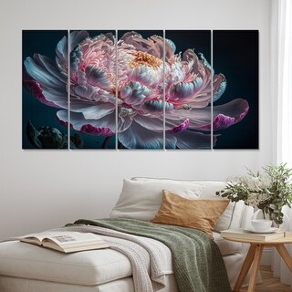 Designart "Blossoming Pink And White Peony IV" Floral Peony Multipanel ...
