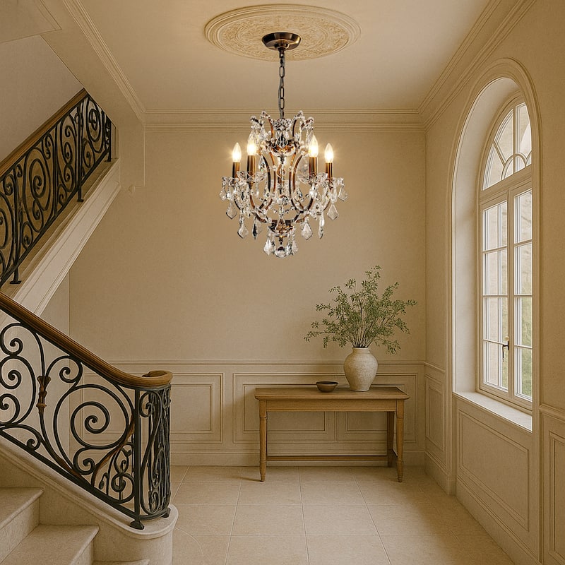 Classic/Traditional Crystal Chandelier Antique Gold Glam Lighting Fixture - W18"
