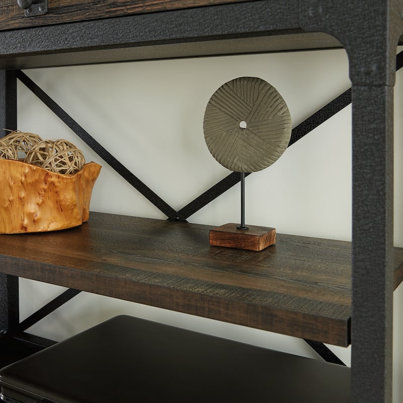 Wood Hutch with Glass Doors and Adjustable Shelves, Brown - 66.14" W x 14.06" D x 38.50" H