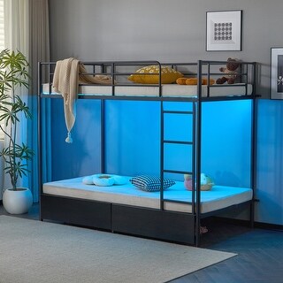 Black Twin Bunk Bed with Drawers Outlet Light Strip Iron Bed USA