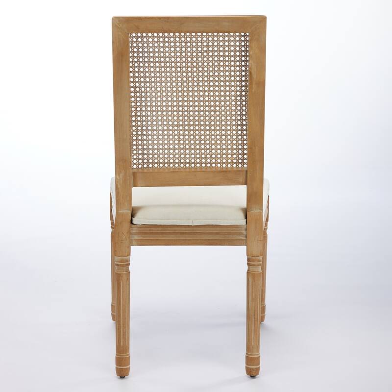 GDF Studio - French Modern Wood Dining Chairs with Rattan Backrest, Upholstered Seat, Set of 2 with Carved Frame