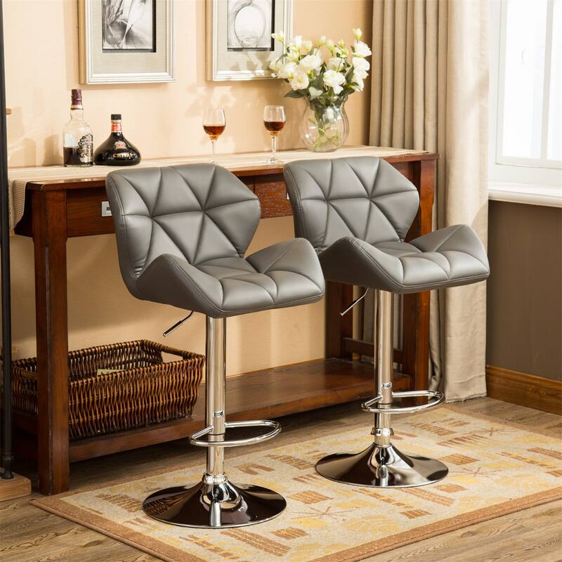 Contemporary Tufted Adjustable Height Hidraulic Bar Stools, Set of 2