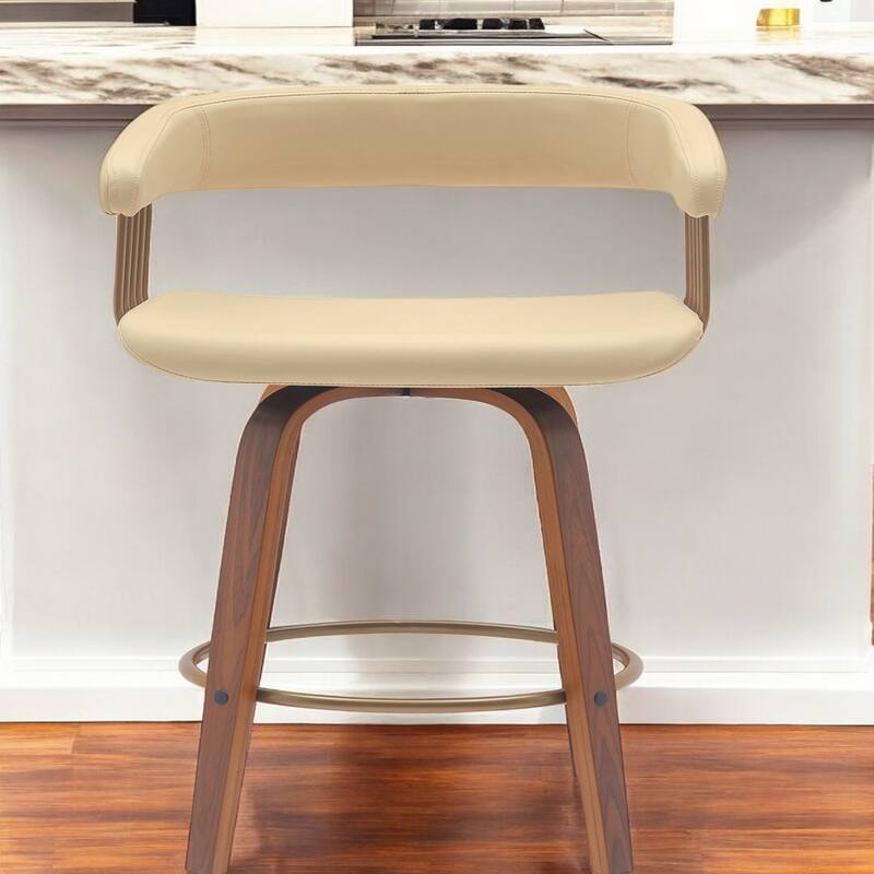 Modern Faux Leather Swivel Bar Stool with Full Back and Bucket Seat