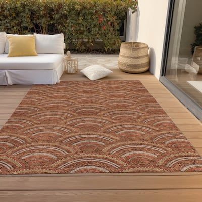 Machine Washable Indoor/ Outdoor Modern Mosaic Chantille Rug