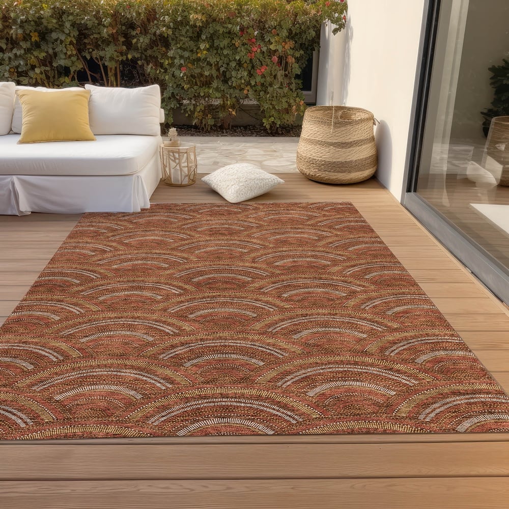 Machine Washable Indoor/ Outdoor Modern Mosaic Chantille Rug