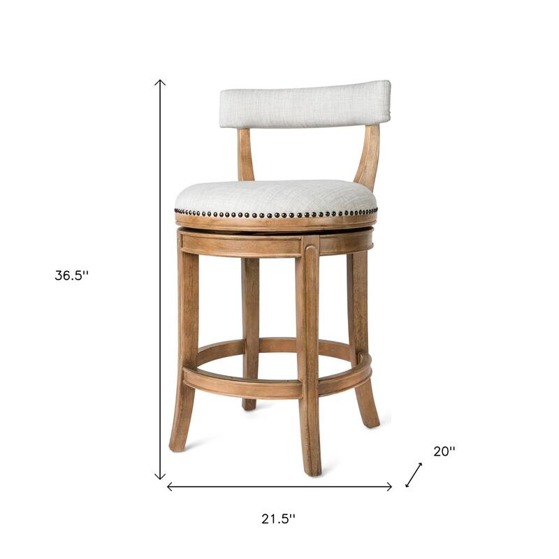 HomeRoots 26" Sand and Natural Fabric and Solid Wood Low Back Counter Height Swivel Bar Chair