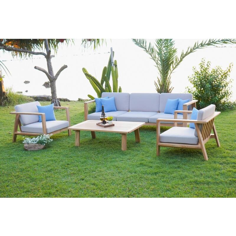 ROSSIO - Moshet Teak Outdoor Converation Set for 5 Person, Brown Natural Wood
