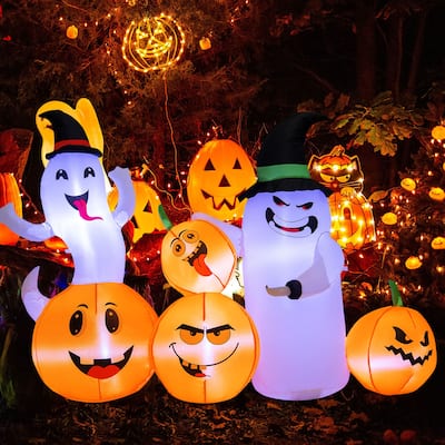 Gymax 6FT Halloween Inflatable Pumpkin & Ghost Combo Decor w/ LED &