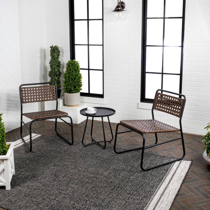 Selby 3-Piece Mid-Century Modern Faux Rattan Conversation Outdoor Patio Set, by JONATHAN Y