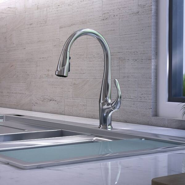 slide 1 of 6, Kauai Collection. Pull-Down kitchen faucet. Chrome finish. By Lulani