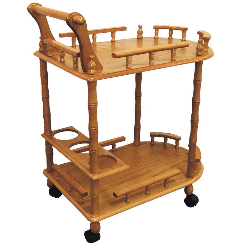 24 Inch Wood Rolling Bar Cart with Wine Rack and Locking Wheels - Oak