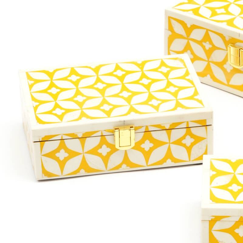 Handcrafted Wooden Jewelry/Decorative Box/Storage Box- 7x5x2" - Yellow