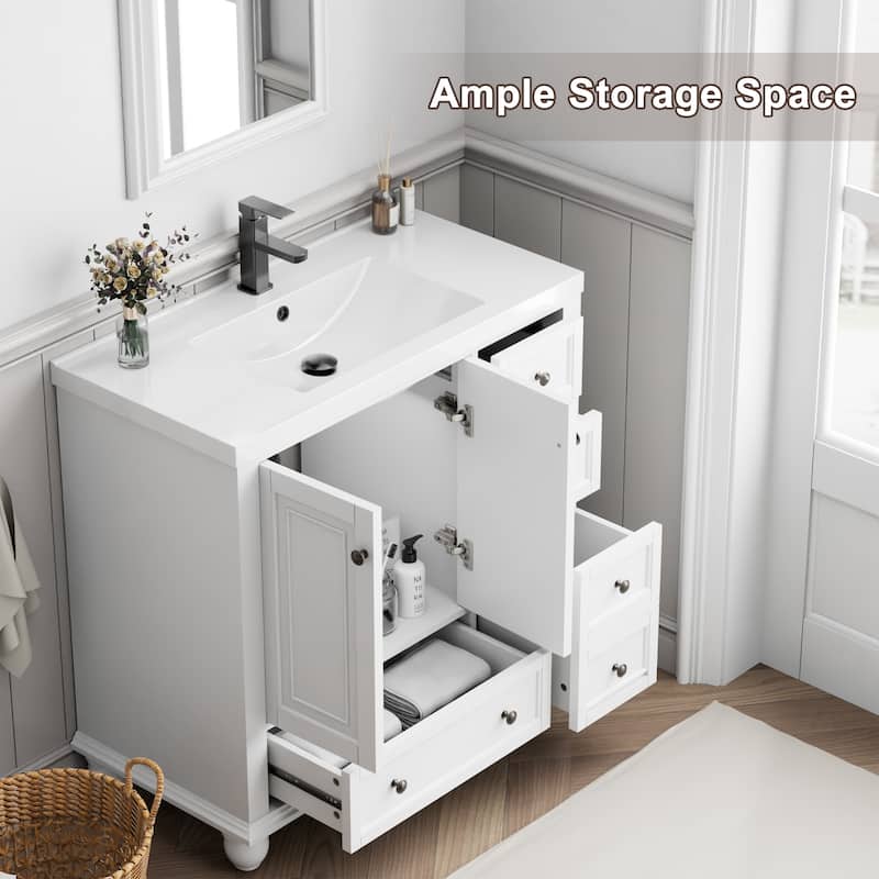 Retro Bathroom Vanity Cabinet Solid Wood Classic with Ceramic Sink