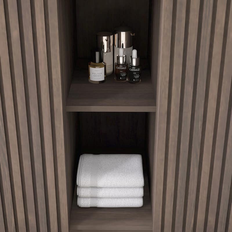 59.6'' Freestanding Bathroom Vanity with Black Integrated Solid Surface Sink in Smoked Oak - 59.49'' x 19.11'' x 36.45''