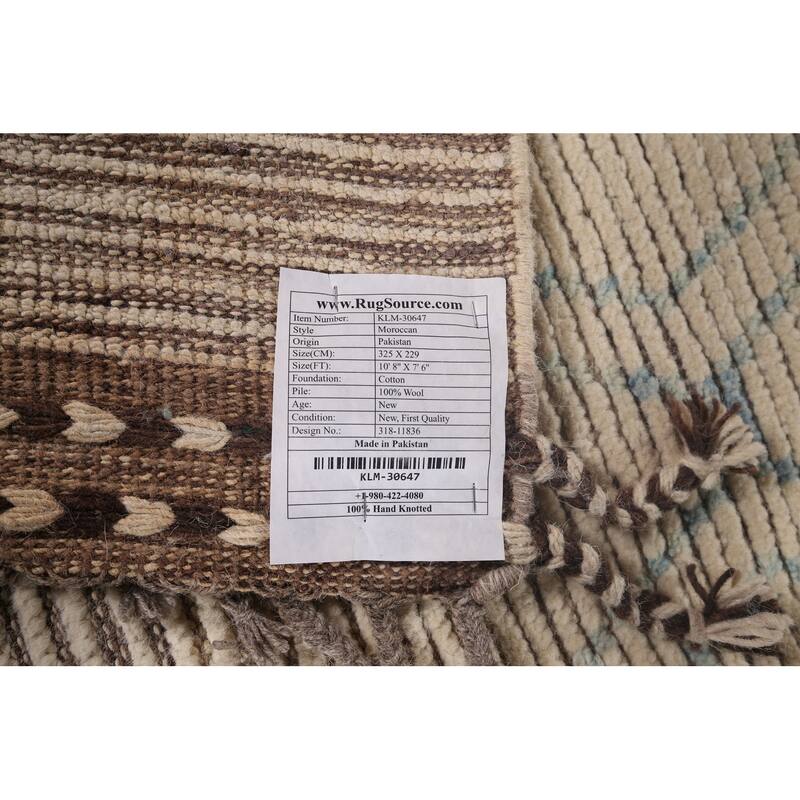 Earth Tone Moroccan Oriental Area Rug Handmade Trellis Wool Carpet - 7'6"x 10'8"