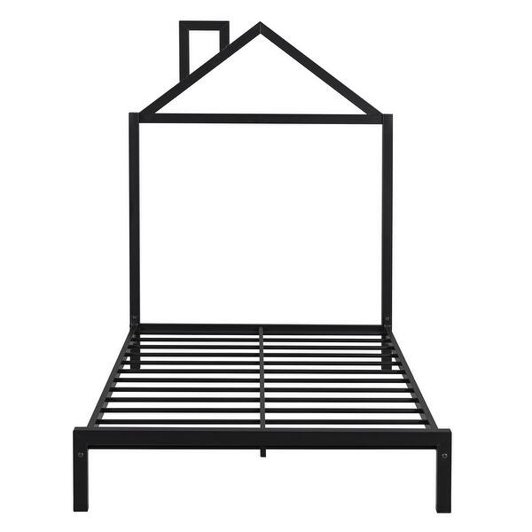 slide 2 of 27, Twin Metal House Bed with Chimney Design and Sturdy Frame Black