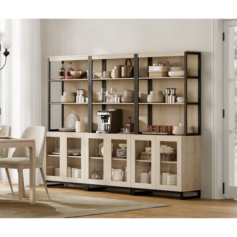 3 PCS Modern 72" Sideboard with Glass Doors and Adjustable Shelves, Multifunctional Buffet for Dining Room or Kitchen