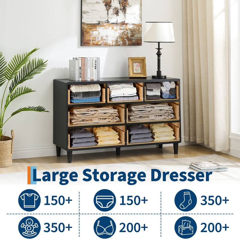 Drawers Dresser, Modern Chest of Drawers with Vintage Circle Handle and Curved Profile Design